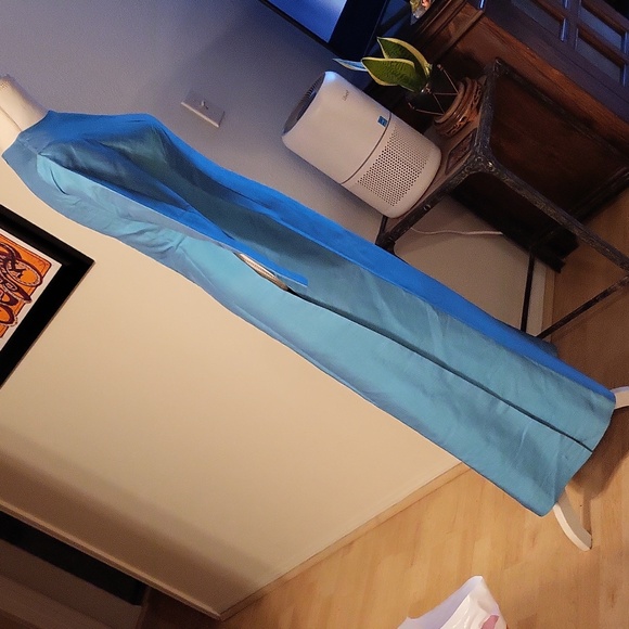 Blue Maxi Long Sleeve Double Maxi Slit Dress Crew Neck - Picture 4 of 9